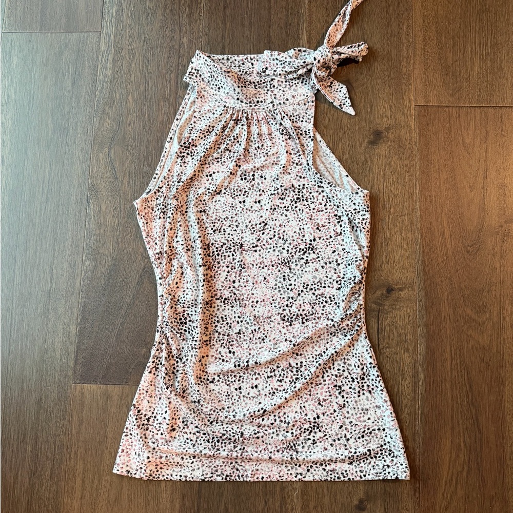 White House Black Market Pink and Black Patterned Blouse